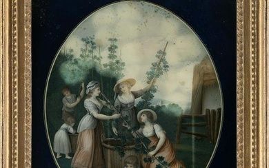 ENGLISH SCHOOL (19th Century,), “September”., Reverse painting on glass, 13.5” x