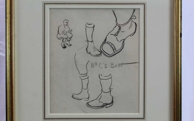 Early 20th , English School, pencil sketches - 'Mr C's Boot', sketches verso, 20cm x 17cm, in glazed gilt frame