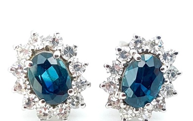 Earrings - 18 kt. White gold - 1.65 tw. Sapphire - Diamond