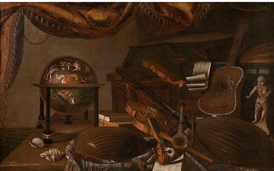 École BERGAMASQUE vers 1680, entourage de Bartolomeo BETTERA Nature morte aux instruments de musique Bergamasque school circa 1680, cir
