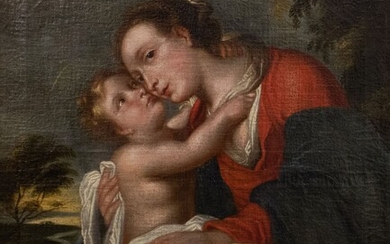 École européenne 17/18e siècleÉcole européenne 17/18e siècle Mère et enfant. Huile sur toile, non signée....