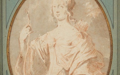 École flamande du XVIIème siècle Portrait de femme en Diane Lavis gris sur esquisse de...