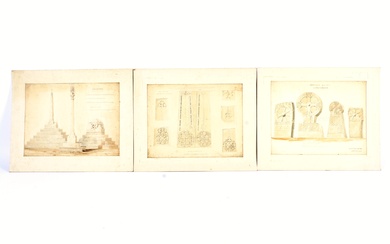 Edward Falkener (1814-1896), three ecclesiastical architectural studies in pencil, watercolour and wash. All on paper, mounted, comprising: Crosses (from Welsh Churches) to Scale, signed and dated 1840 lower right, Stone Coffin Lids, Tintern Abbey...