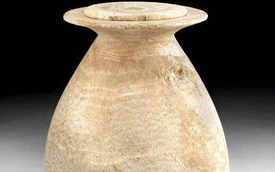Egyptian Alabaster Lidded Jar - Piriform Shape