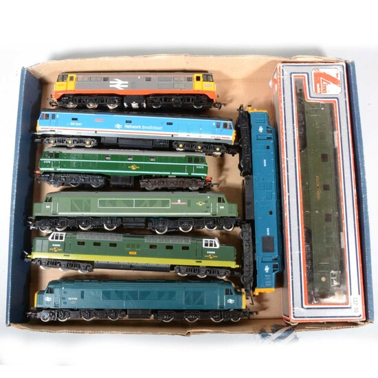 Eight OO gauge model railway diesel locomotives