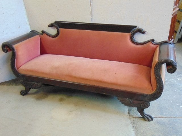 Empire sofa with scrolled arms, winged claw feet