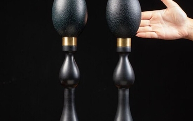Emu Eggs on turned pedestals - Dromaius novaehollandiae - 435×230×230 mm