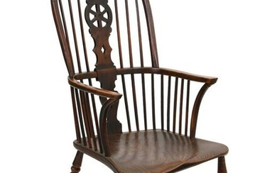 English yew and elm wheel back Windsor armchair
