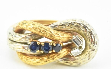 Estate 18kt Gold Diamond & Sapphire Knot Ring