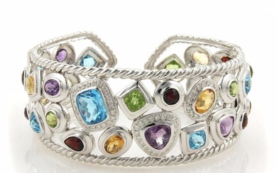 Estate Wide Sophia 18.75ct Diamonds & Multi-Gems 18k White Gold Cuff Bracelet