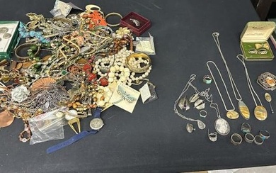 Estate lot costume & sterling silver jewelry, good lot for dealer to sort out, nice custom sterling