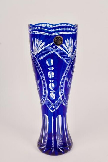 Etched Blue Glass Vase