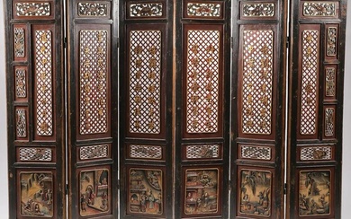FINE CHINESE CARVED GILT WOOD FAMILY SCREEN