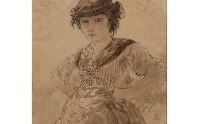 FLIX ZIEM (1821-1911) PORTRAIT D'ANGELINA MI-CORPS, TORCELLO, 1872 Encre sur...