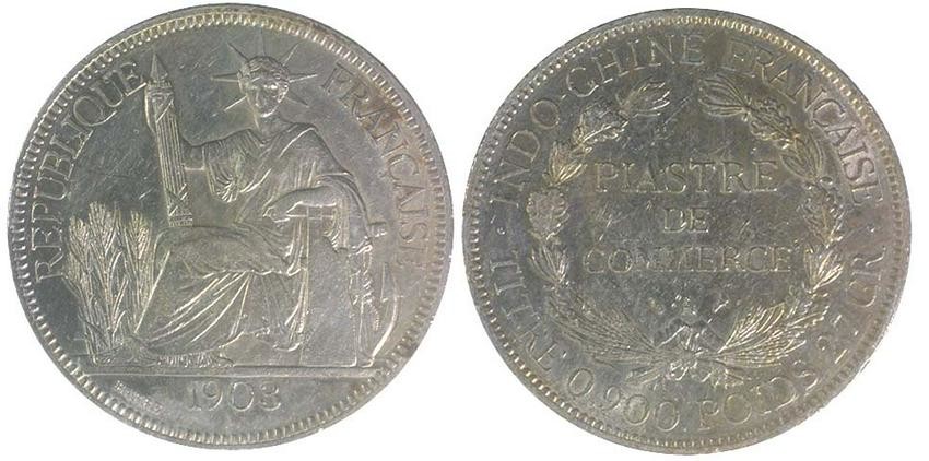 FRENCH INDO-CHINA Silver 1 Piastre 1903 (KM 5a.1) AU