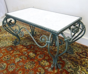 FRENCH LOUIS XV STYLE MARBLE TOP IRON LOW TABLE