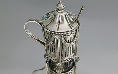 Festoons mustard pot with ladle - Can - .833 silver