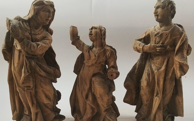 Figures of a crucifixion group (3) - Wood - 18th century