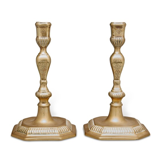 Fine Pair of William and Mary Brass Candlesticks, Late 17th-Early 18th Century