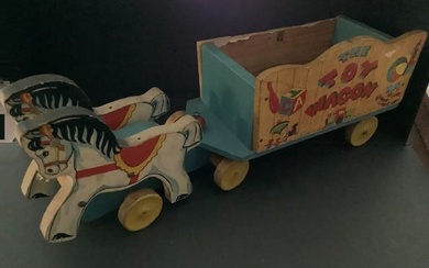 Fisher Price wooden horse and wagon pull toy