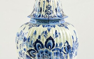 Floral Delft Jar / Urn With Lid