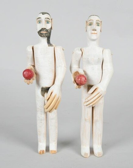 Folk Art Carved and Painted Adam and Eve