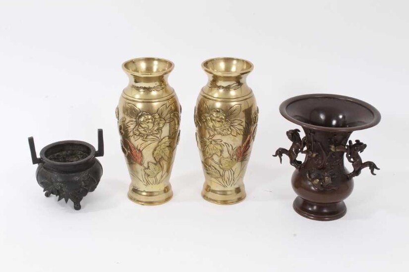 Four various Japanese bronze vases
