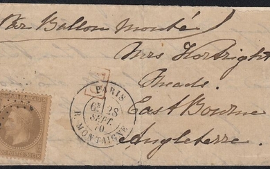 France 1870 - "Les Etats-Unis" ballon mail, postmarked 28/SEPT./1870 bound for Eastbourne, England.