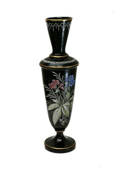 French Black Opaline Glass Footed Vase, c 1930