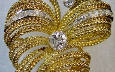 French Designer 18K Gold & Diamond Brooch