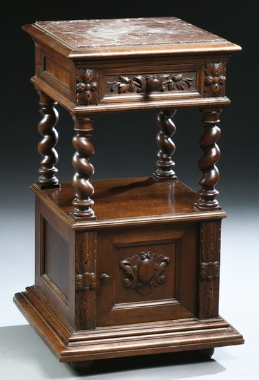 French Henri II Style Carved Walnut Marble Top Night