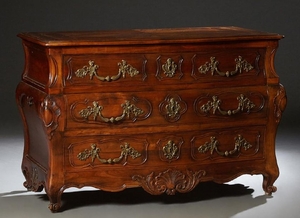 French Louis XV Style Carved Walnut Bombe Commode