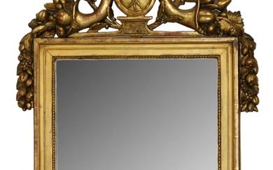 French Louis XVI gold leaf mirror with crest
