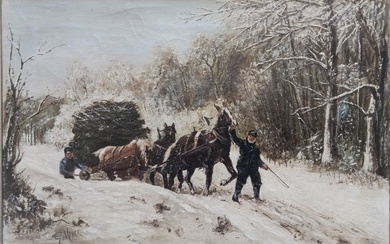 G. Meyer (XX), naar Otto Eerelman - Wintergezicht met kar en paarden