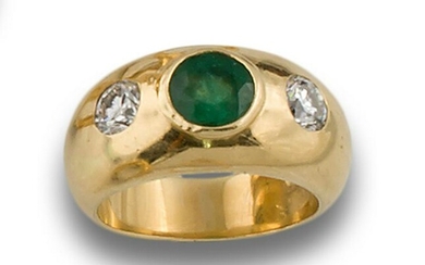 GOLD RING WITH DIAMONDS AND EMERALDS