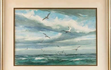 GORDON HOPE GRANT, New York/California/United Kingdom, 1875-1962, Seascape with seagulls., Watercolor on paper, 14.25" x 21". Framed...