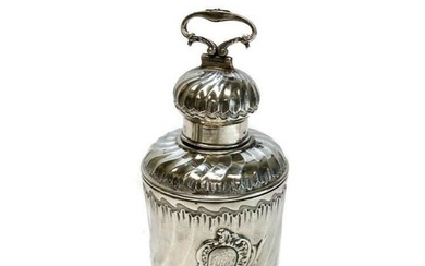 Gaston Barbdies French Sterling Silver Tea Caddy Double Lid c. 1892 Fluted Sides