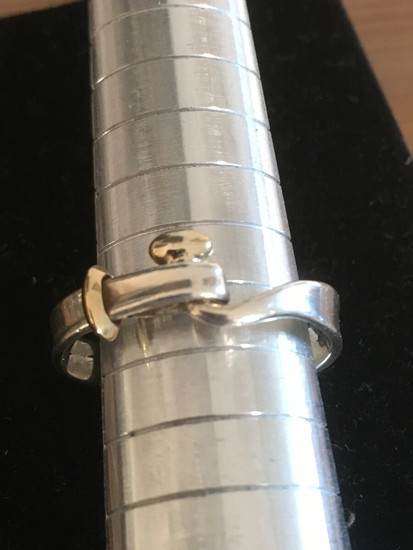 Georg Jensen: “Torun” ring of sterling silver and 18k gold. Design 204 A. Size 56.