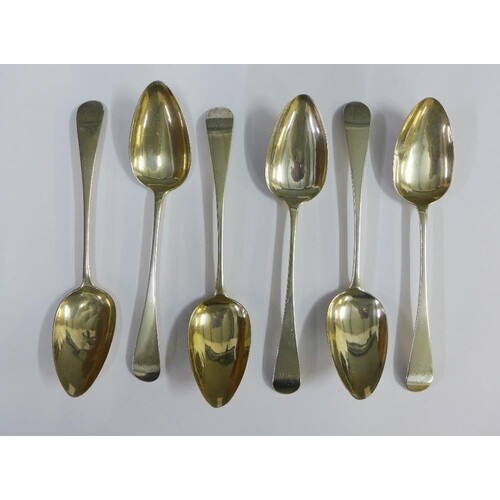 George III set of six Scottish silver soup spoons, James Ers...
