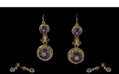 Georgian - 18ct Gold Pair of Ornate Drop Earrings. c.1820's....