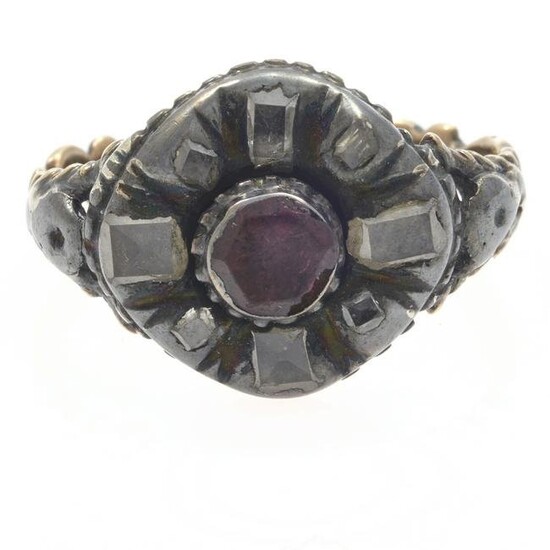 Georgian Garnet, Diamond, 18k, Silver Ring