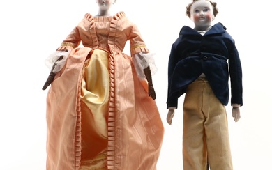 German Parian Lady with Leather Arms and Other Fancy Hair Parian Boy Doll