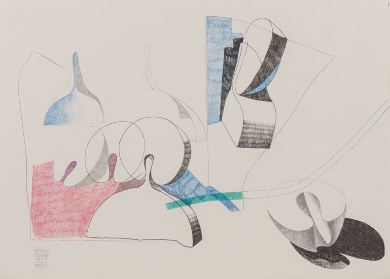 Giacomo Benevelli (Reggio Emilia 1925 - Pavia 2011), Tre litografie a colori e tre disegni