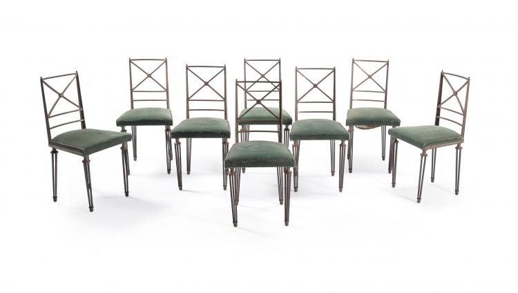 Gilbert Poillerat (attributed), a French iron dining table and chairs