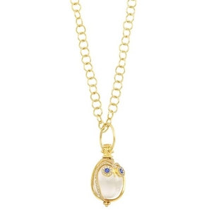 Gold, Rock Crystal, Diamond and Sapphire Owl Pendant with Chain Necklace, Temple St. Clair