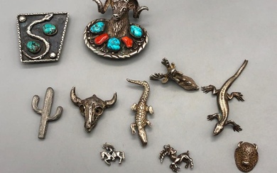 Group Of Sterling Silver Animal Castings And Bolo Slides