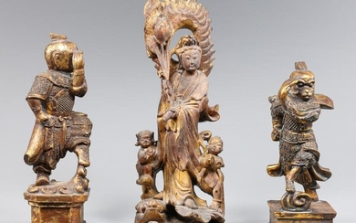Group of Three Gilt Chinese Statues