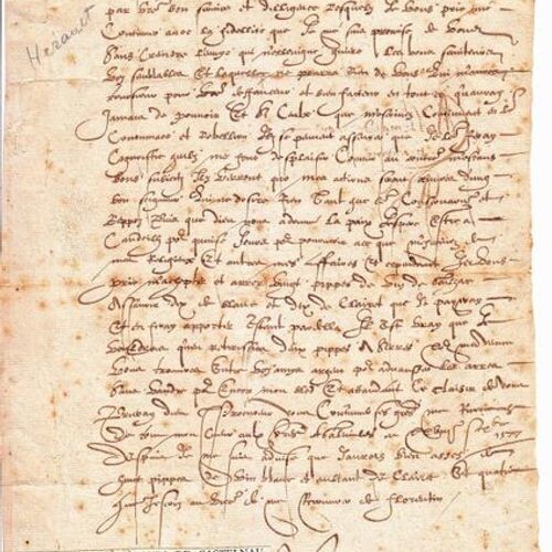 HÉRAULT. Letter signed by Jacques de CASTELNAU, bishop of...