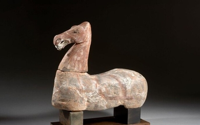 HORSE IN GREY COOKED EARTH, China, Han period (206 B.C.-...