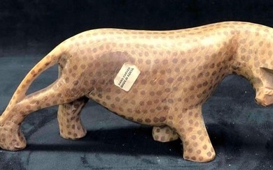 Hand Carved Wooden Spotted Leopard